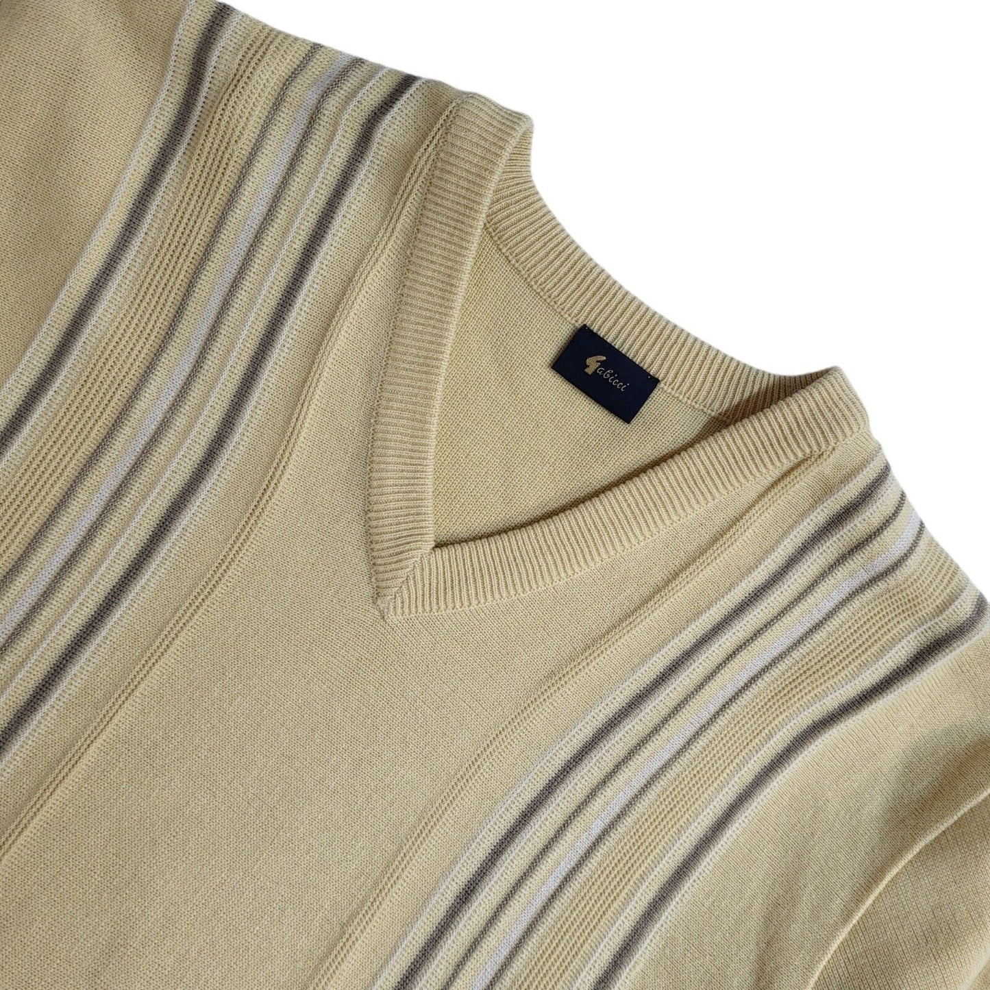 Gabicci Yellow Striped V-Neck Vintage 90's Jumper Men's UK M