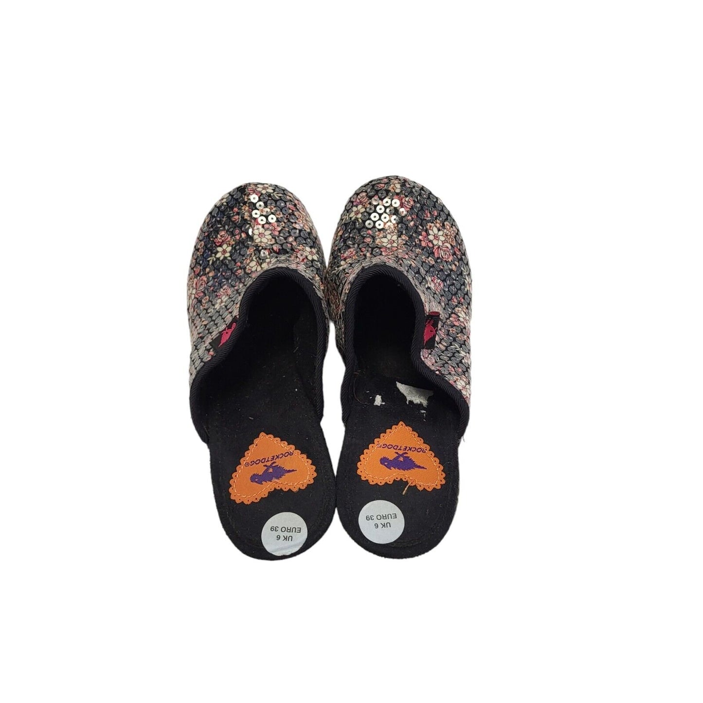 Rocket Dog Black Pink Floral Slip-on Heels Shoes Uk Women's Size 6