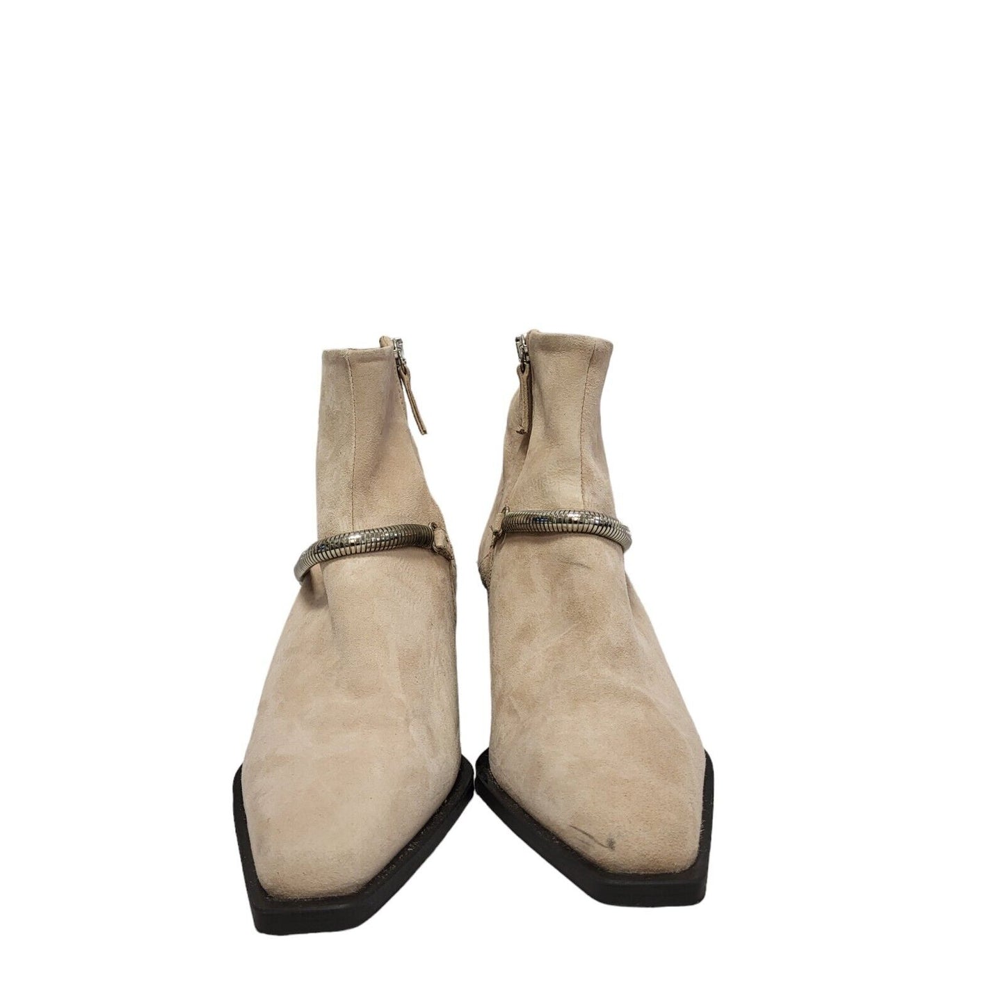 Topshop Beige Suede Block Heel Boots Uk Women's Size 7 BNWOB