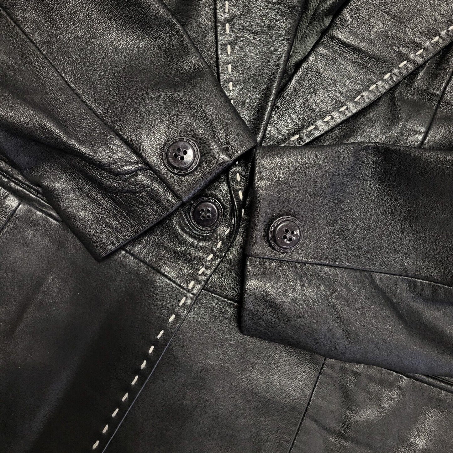 Leather Elements 90s Vintage Black Leather Button Jacket Uk Women's Size Medium