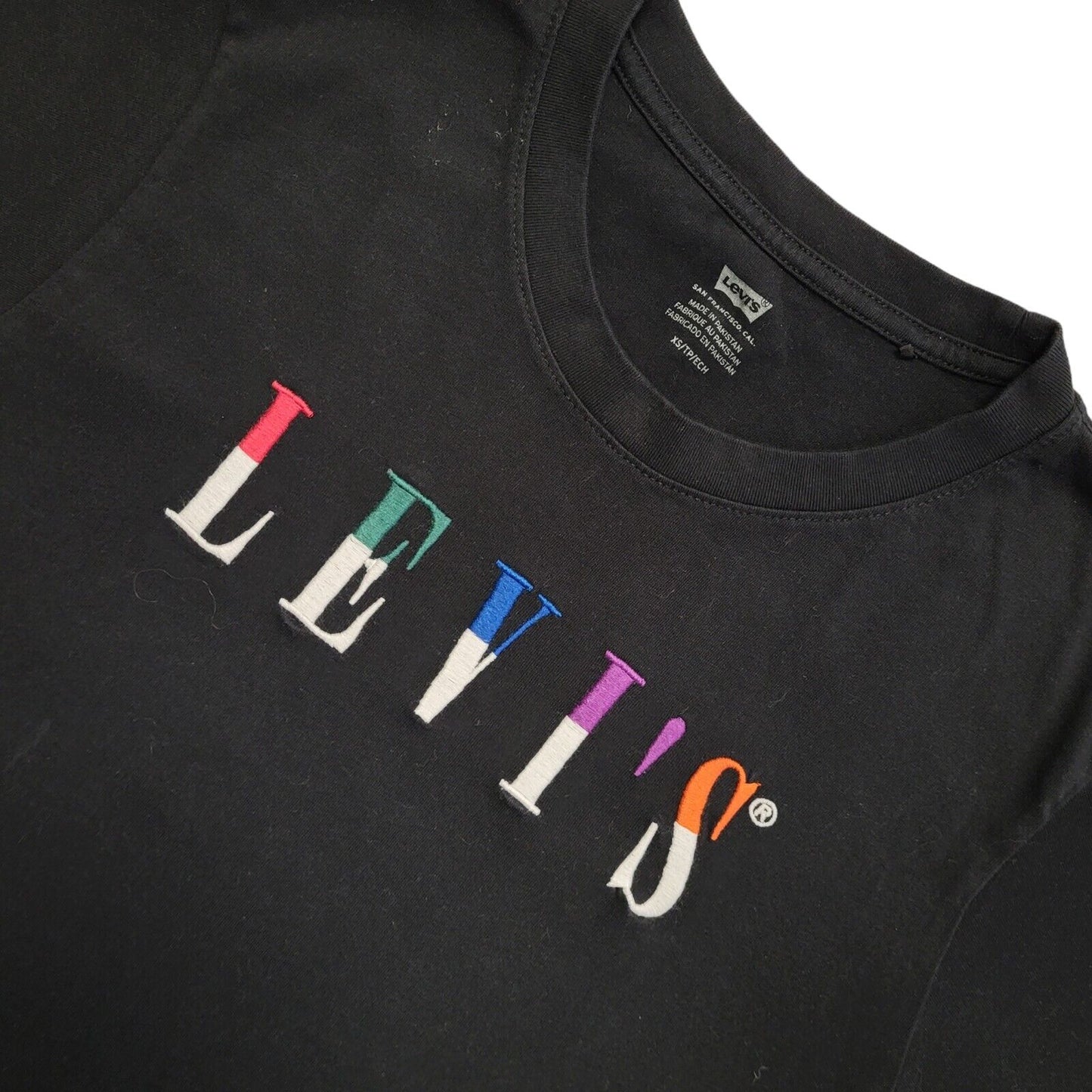 Levi's Black Vintage Y2K Black Cropped Overized T-Shirt Womens UK Size XS