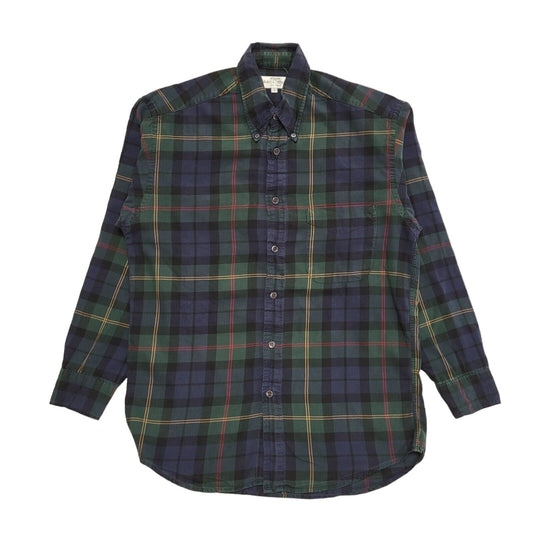 Marks & Spencer Vintage 90s Blue Green Check Long Sleeve Shirt Uk Men's Size S