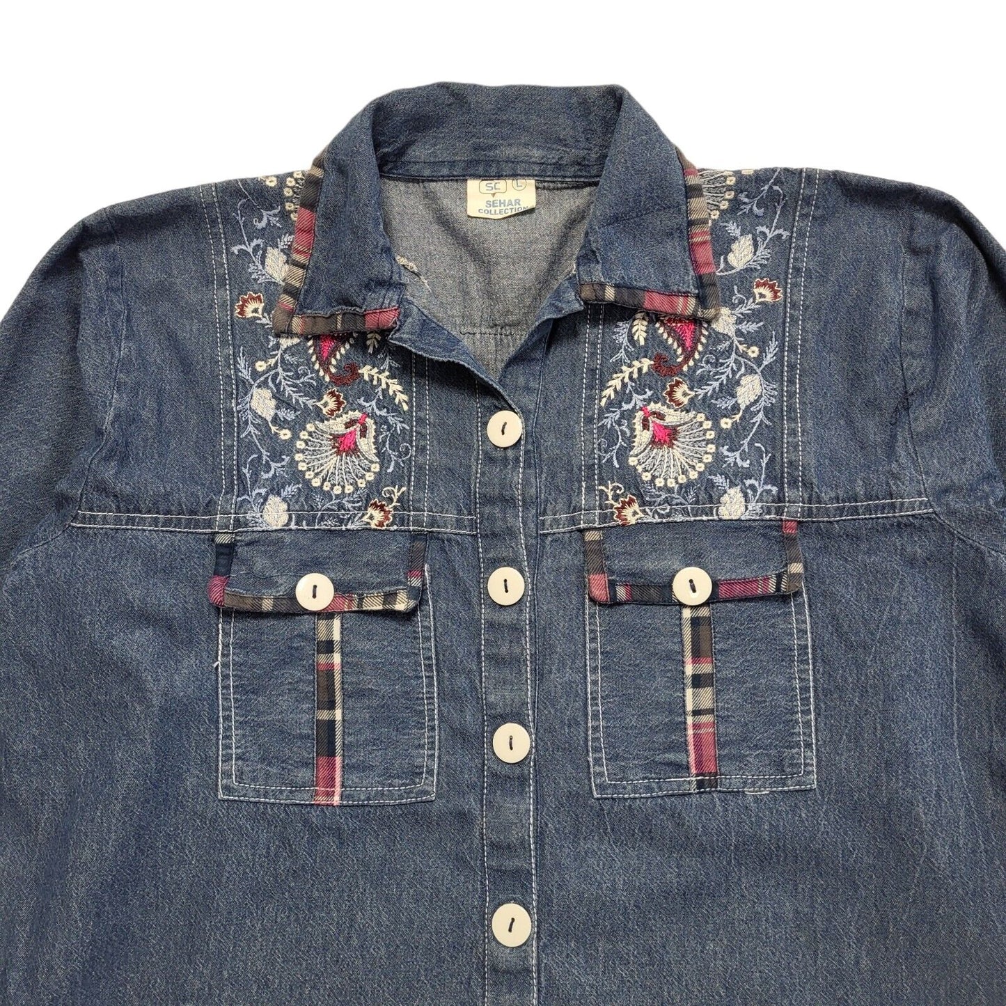 Sehar Vintage 90s Blue Long Sleeve Denim Shirt Dress Uk Women's Size L W30-42