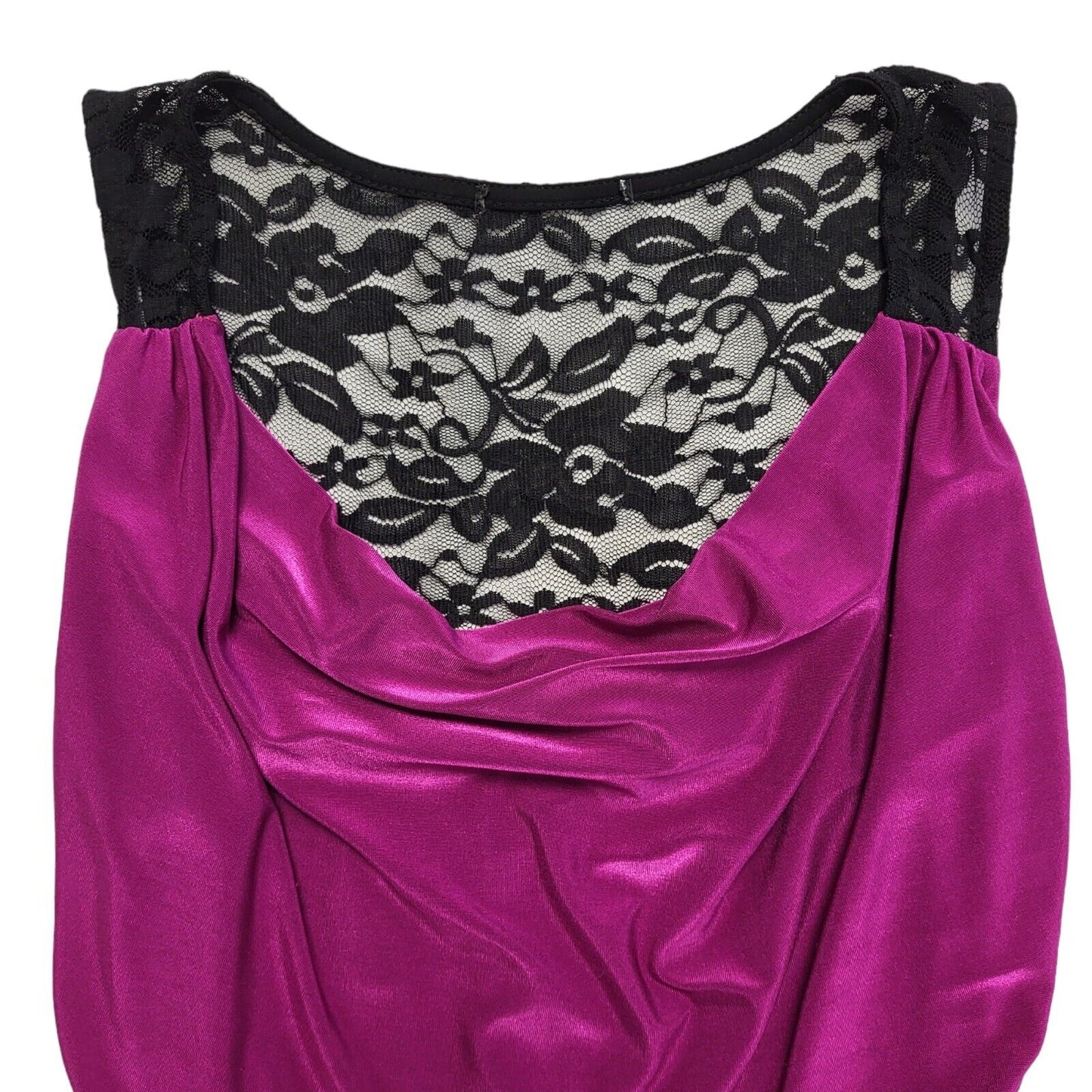 Y2K Pink & Black Cowl Neck Lace Back Party Top Womens UK Size 14