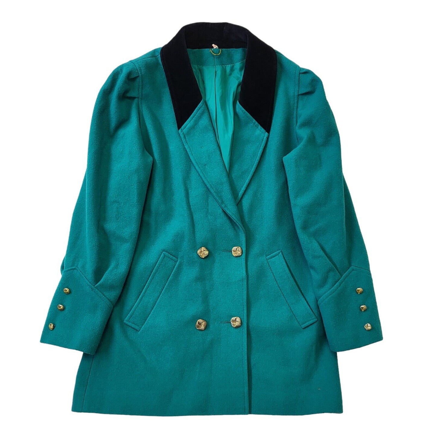 80s Vintage Green Double Breasted Coat Women Size 10 EU 38