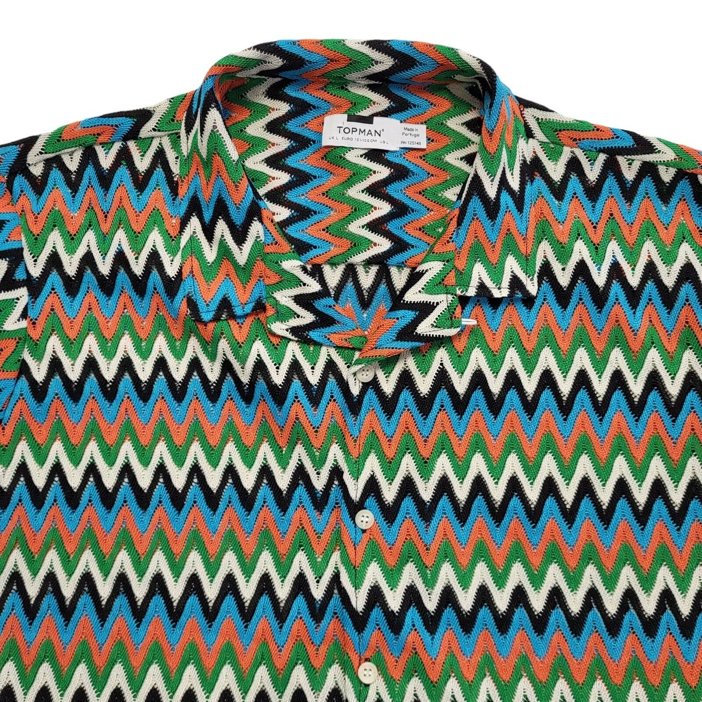 Topman Vintage Y2k Green & Blue Geometric Short Sleeve Shirt Men's UK L