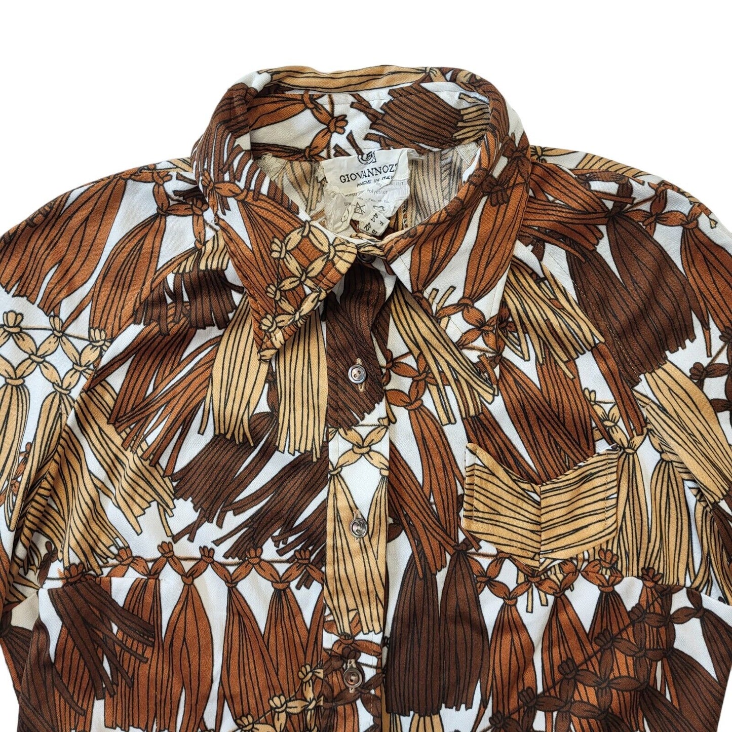 Giovannozzi 70s Vintage Brown & White Shirt Dress Women's Size 12