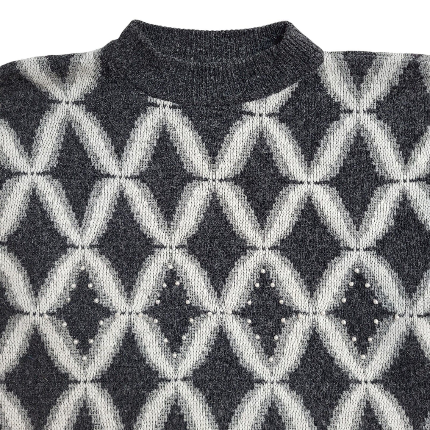 C&A Vintage 90's Grey & White Round Neck Jumper UK Women's Size XL