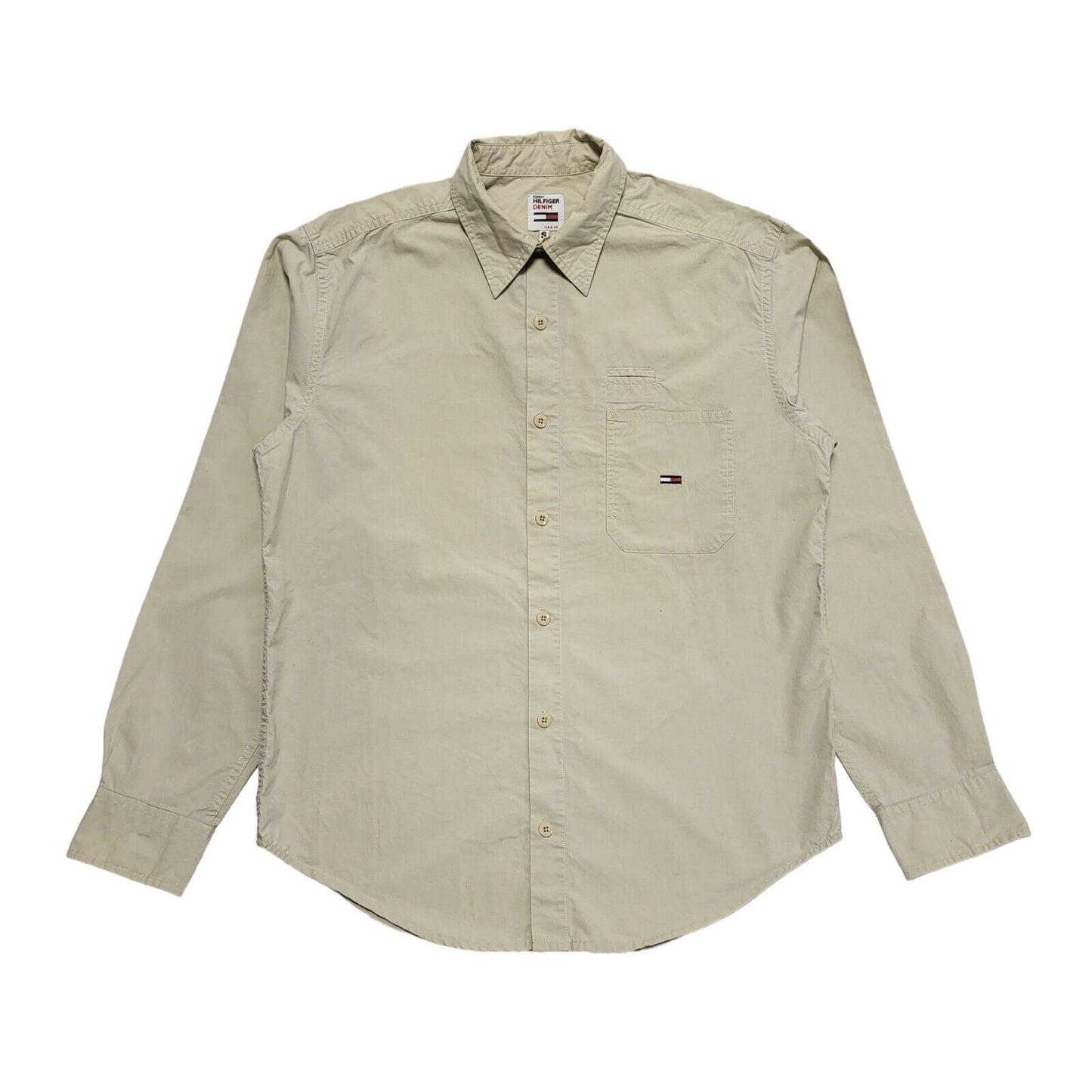 Tommy Hilfiger Vintage 80's Beige Long Sleeve Shirt Men's UK Size S