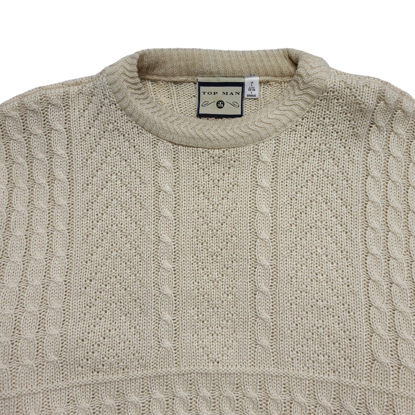 Topman Vintage 80's Beige Cable-Knit Jumper Uk Men's Size Large