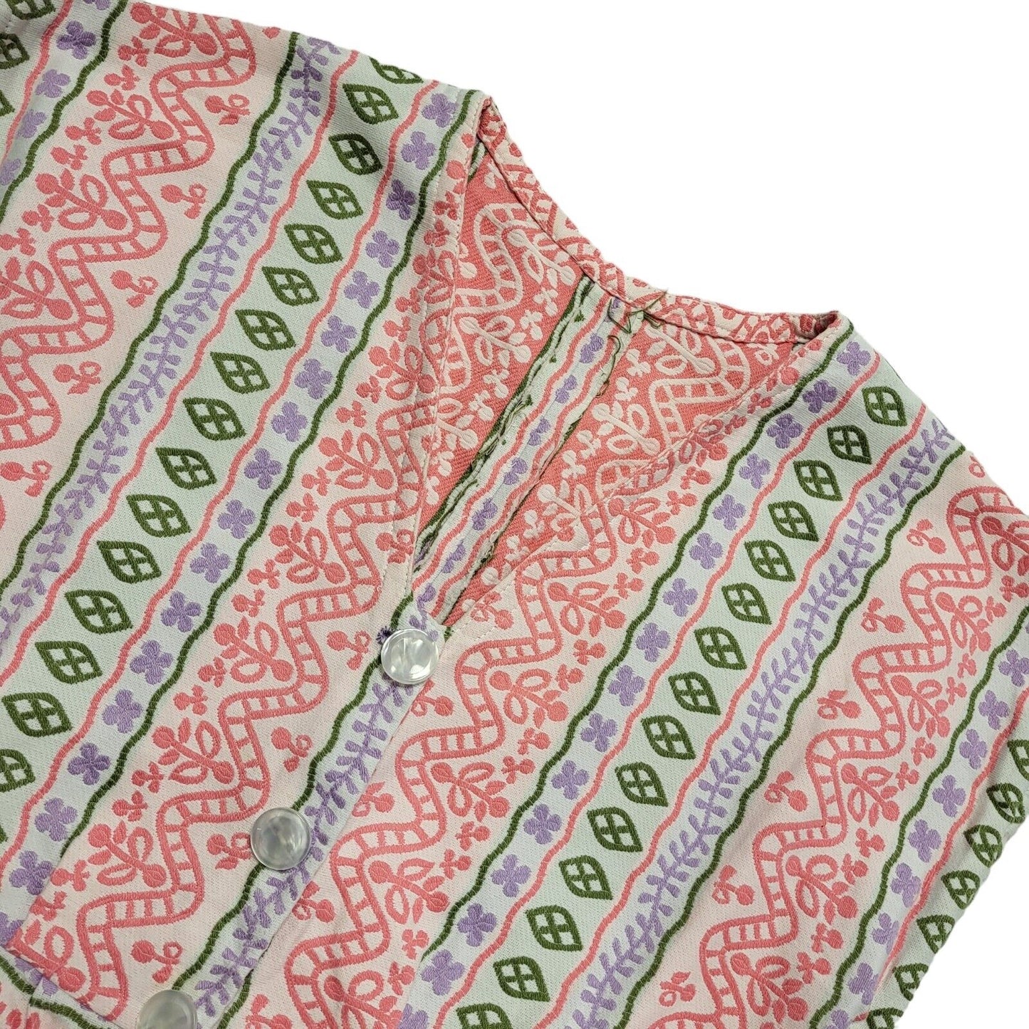 70s Vintage Pink Lilac Short V-Neck Button Pencil Dress Women's 10
