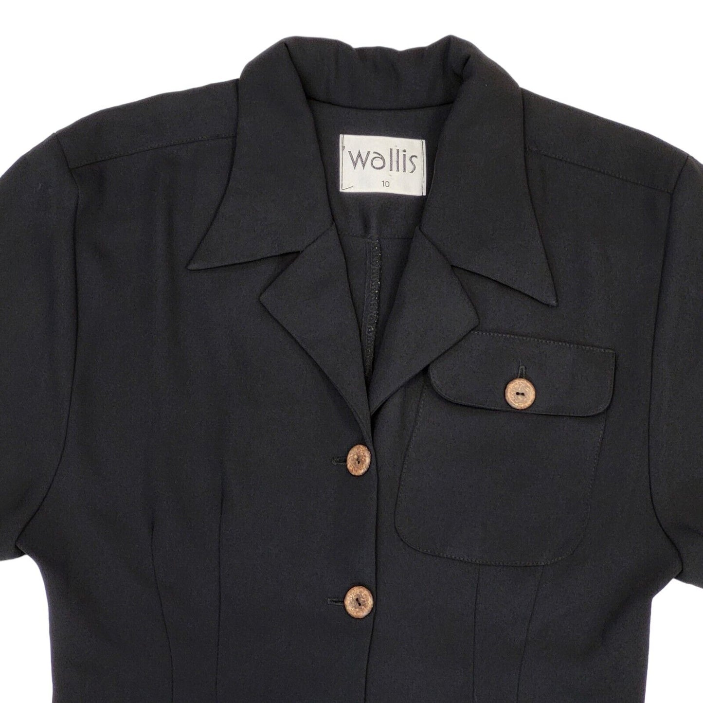 90s Vintage Wallis Black Buttoned Collared Daywear Dress Women's Size 10