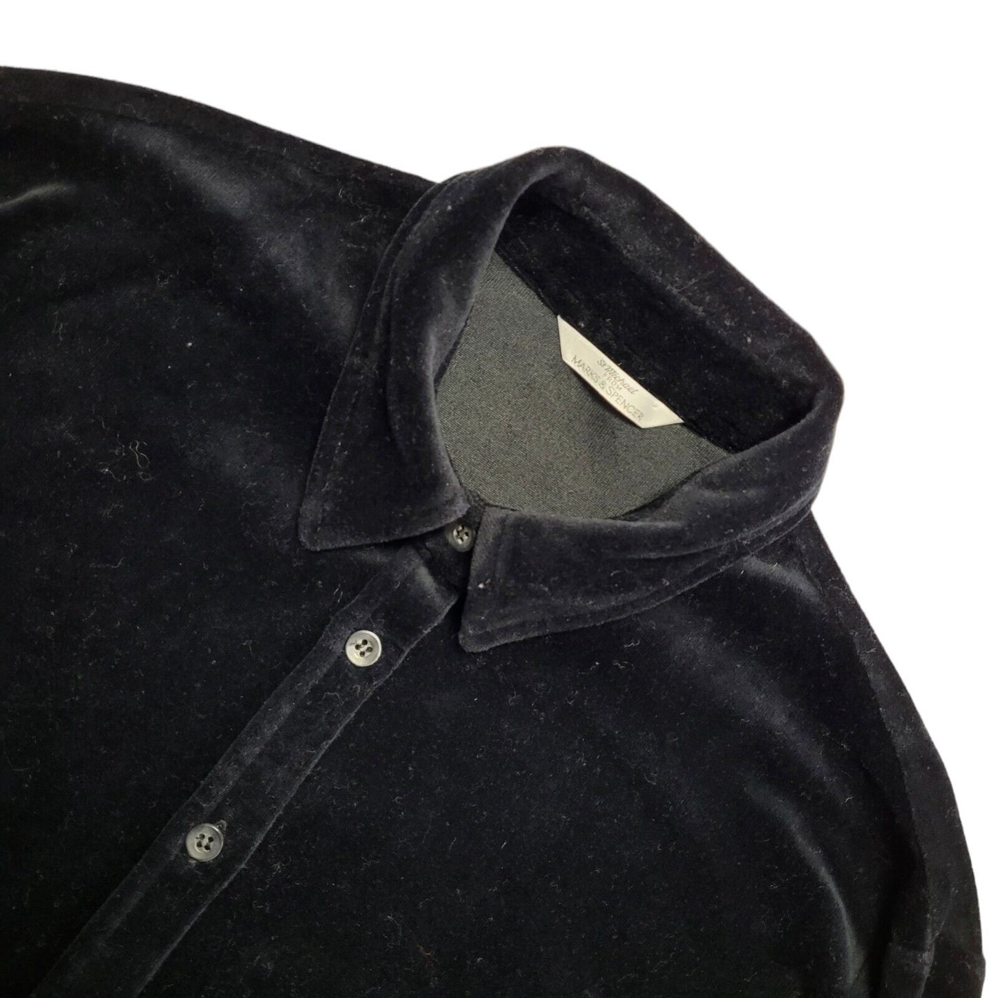 Marks and Spencer 90s Vintage Black Velour Long Sleeve Shirt Womens Size 10