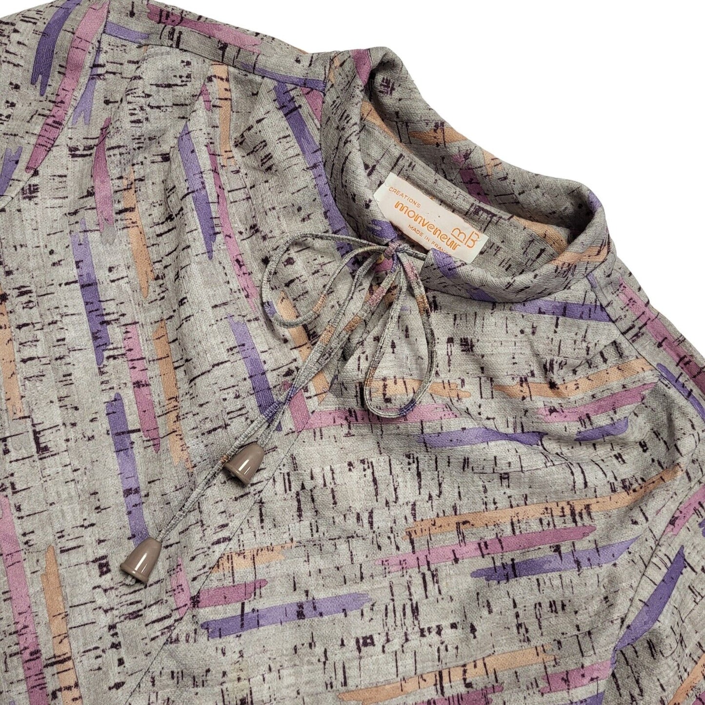 70s Vintage Monveneuir Purple Retro Pattern A-Line Dress Women's 14