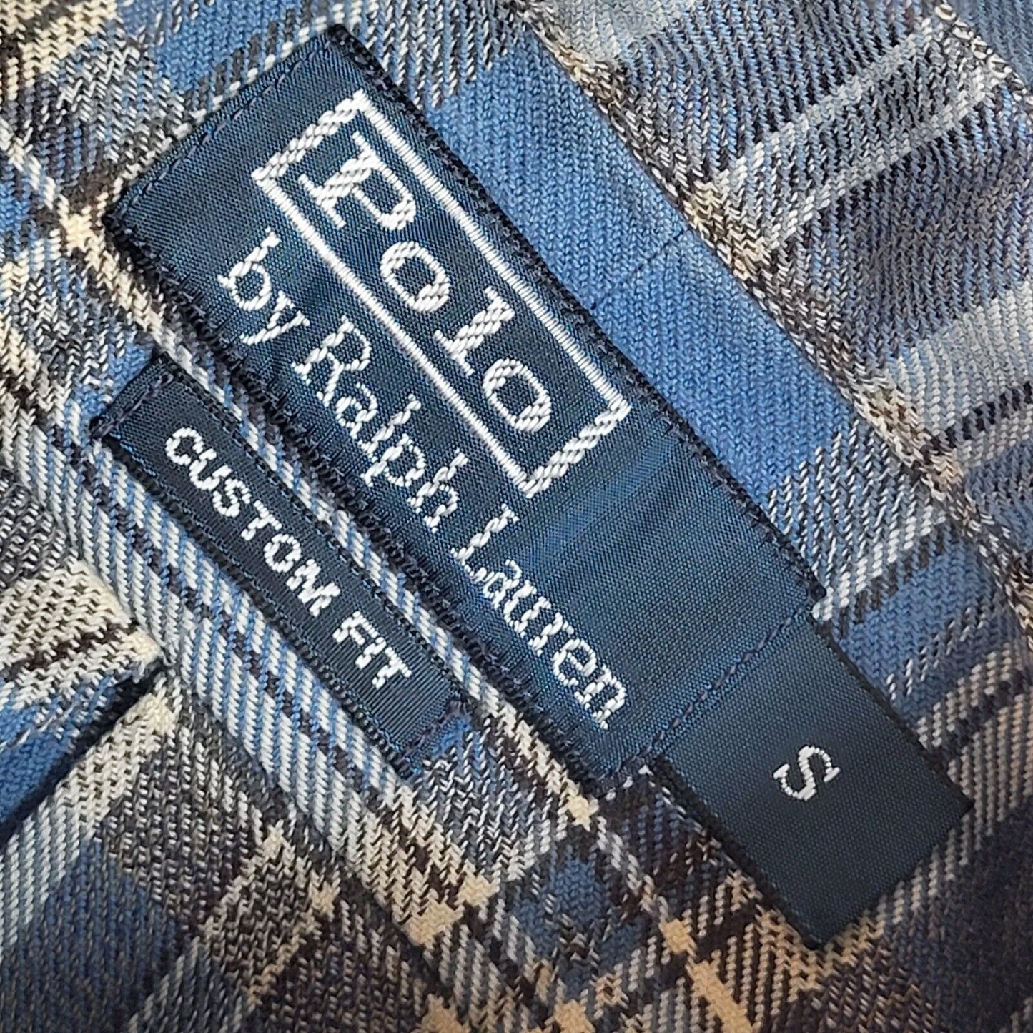 Ralph Lauren 90s Blue & Grey Check Long Sleeve Flannel Shirt Uk Men's Size S