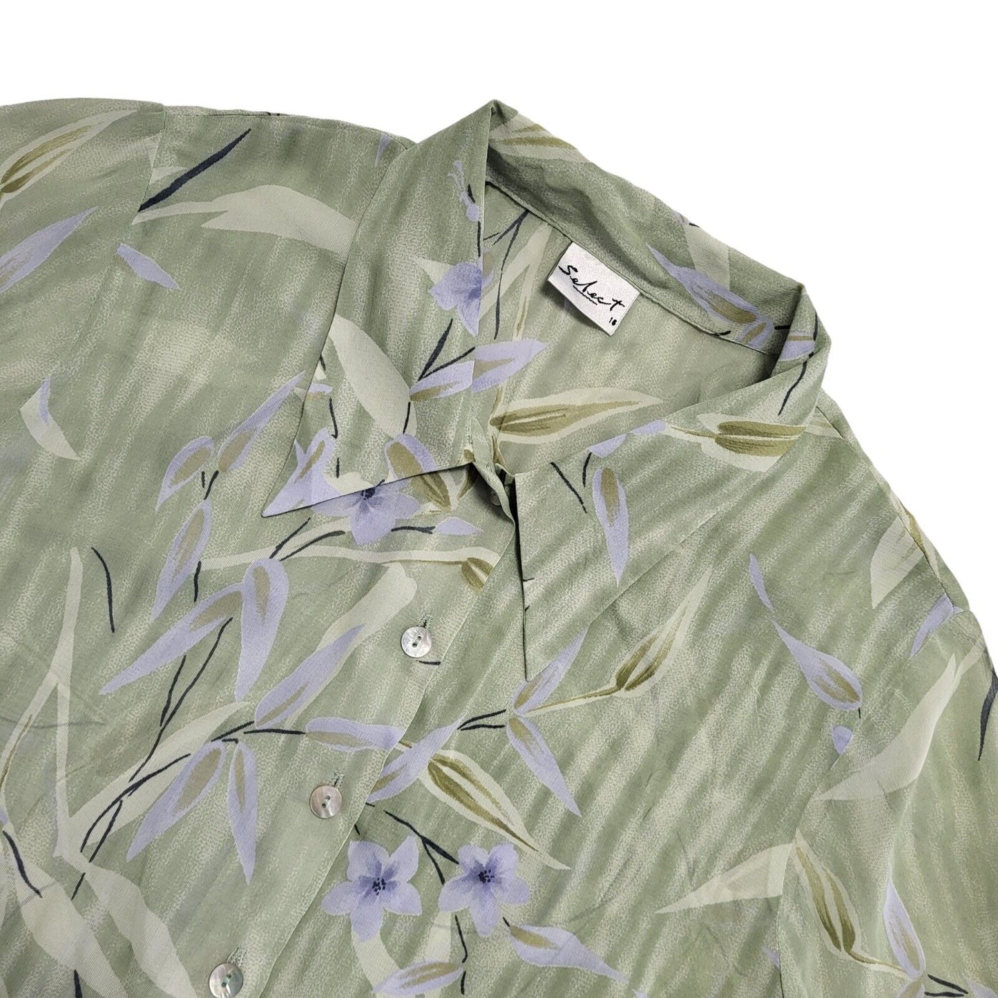 Select 90's Green & Blue Floral Short Sleeve Blouse Womens UK Size 16