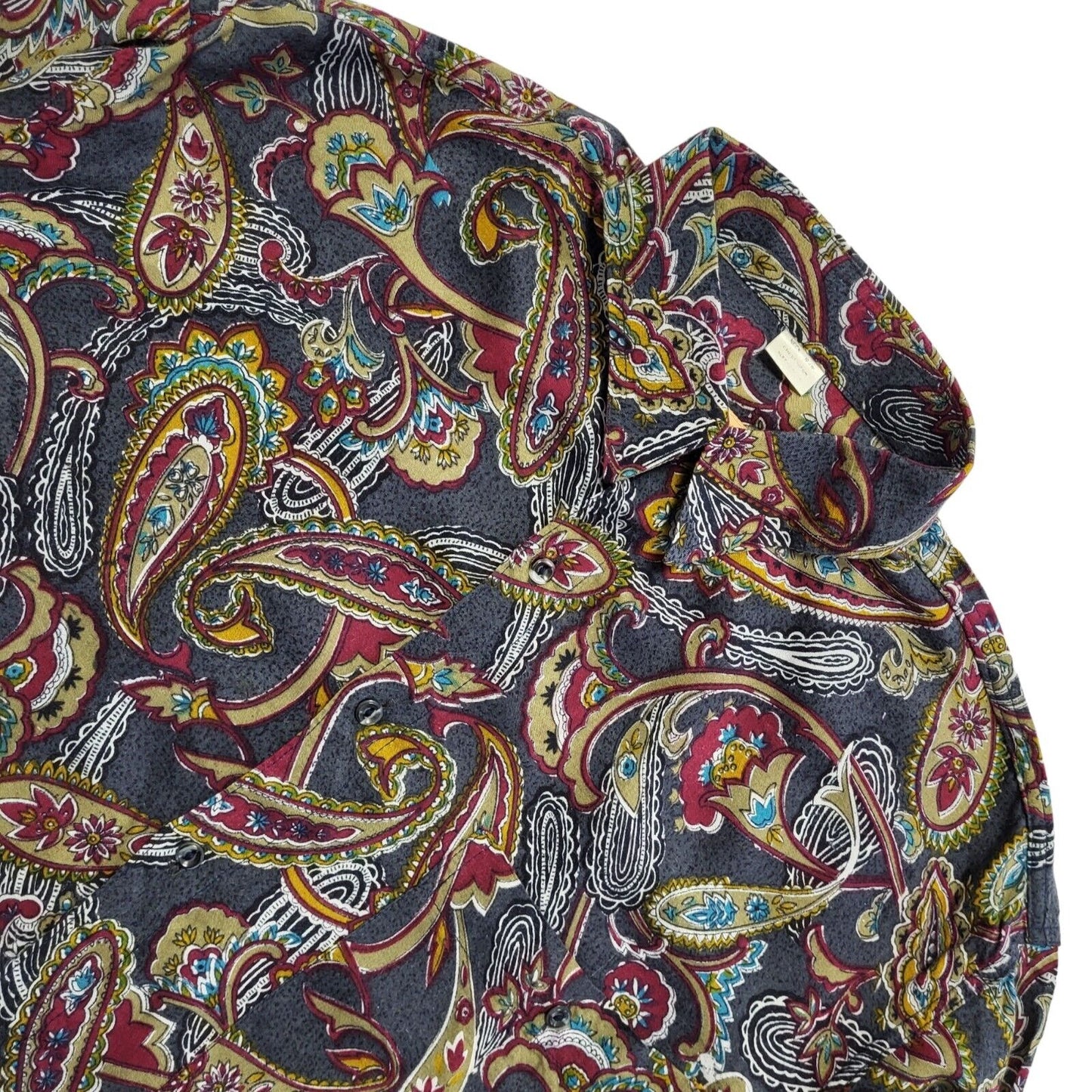 Vintage 90's Black Red Paisley Long Sleeve Shirt Men's UK L