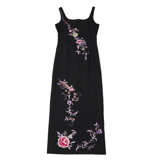 Linea Vintage 90s Black Pink Floral Dress Uk Women's Size 10