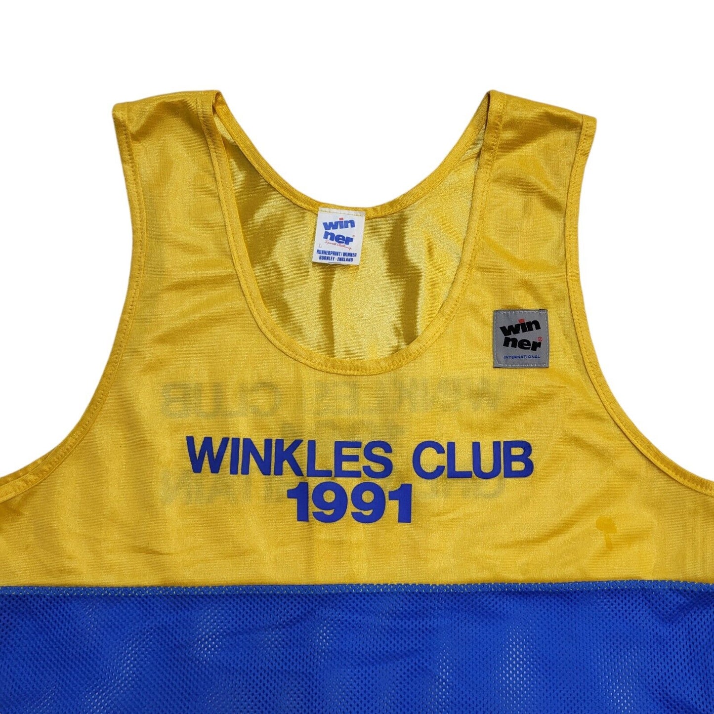 Winner Winkles Club 1991 Vintage Yellow & Blue Vest Top Boy's Size L