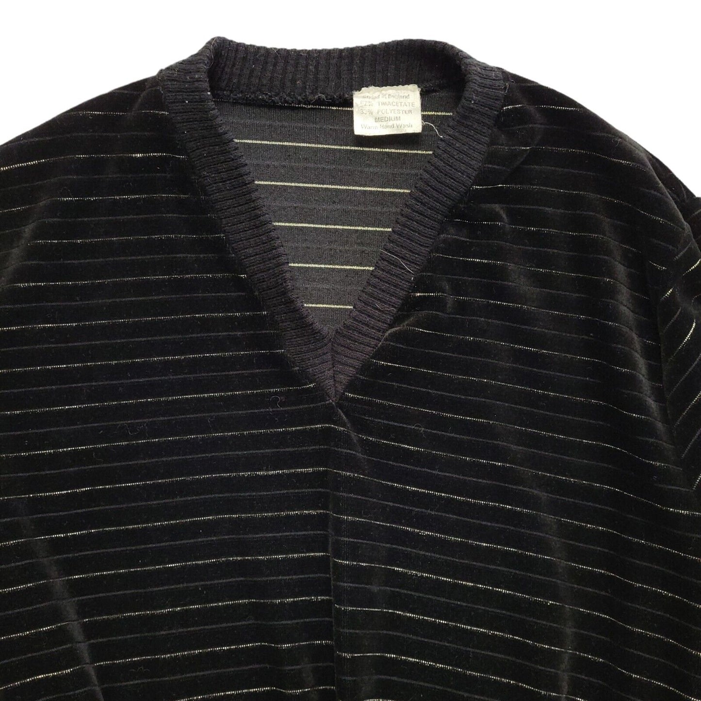 Vintage 70s Black V-Neck Jumper Uk Women's Size Medium