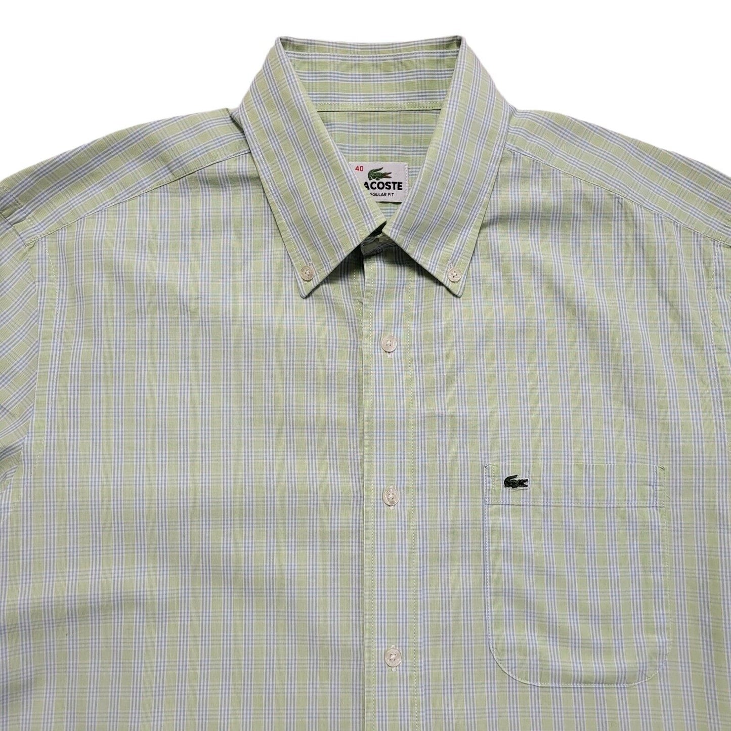 Lacoste Vintage 90's Green Blue Check Short Sleeve Shirt Men's UK L