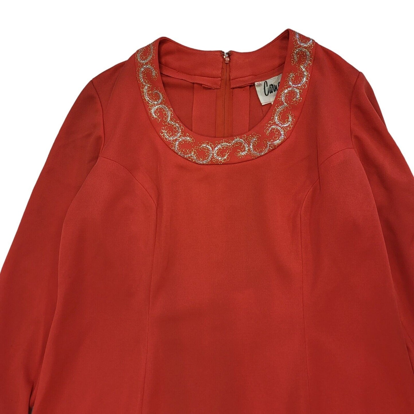 70s Vintage Carnegie Red Zipped Shift Dress Women's Size 22