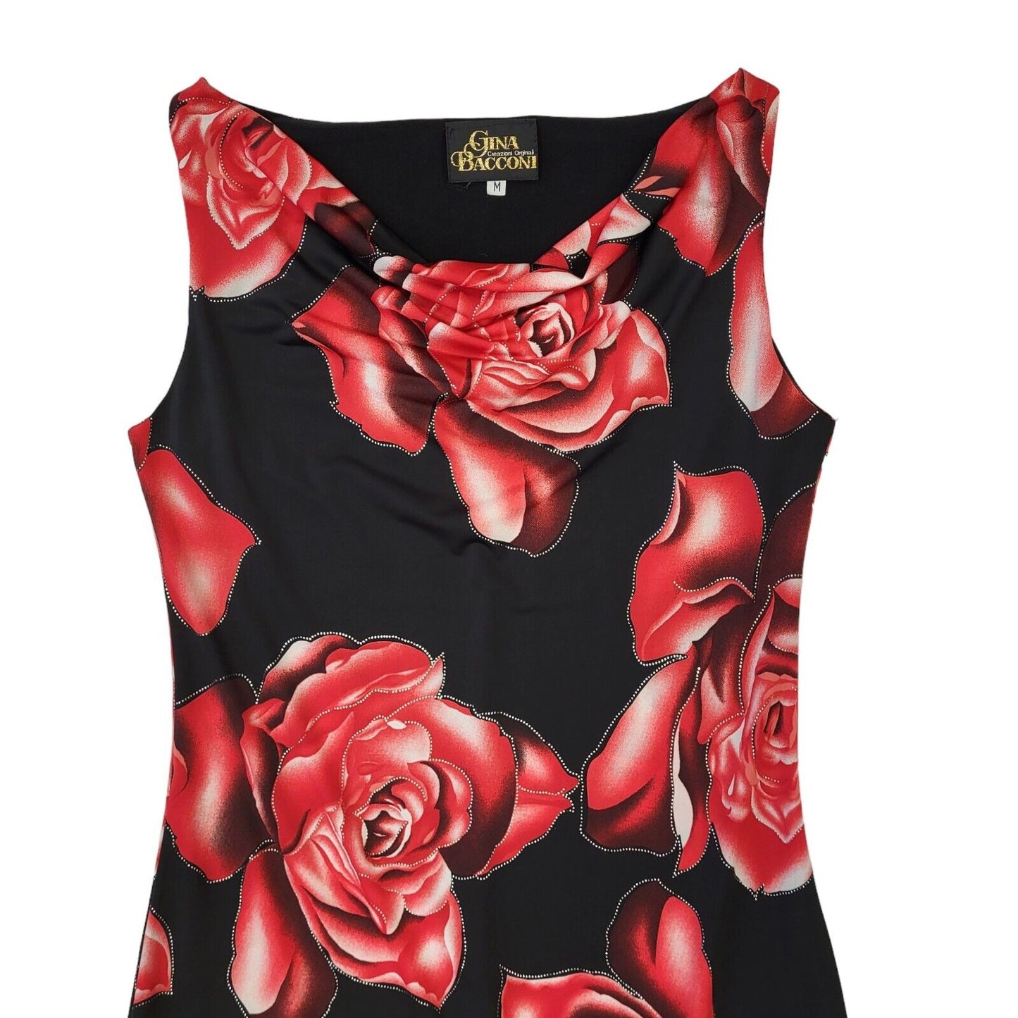 Gina Bacconi Vintage 90s Red Black Floral Sleeveless Dress Uk Women's Medium