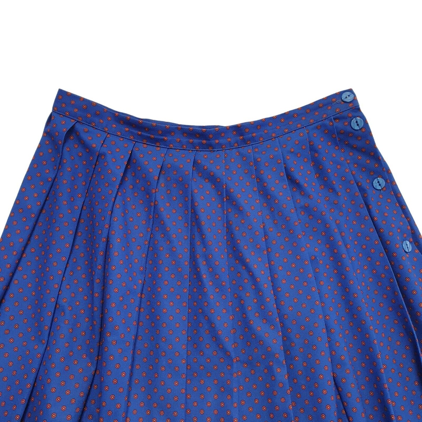 Vintage 90's Blue & Red Floral Pleated Midi Skirt Womens UK 12 W30