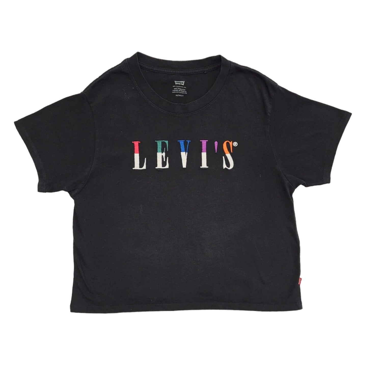 Levi's Black Vintage Y2K Black Cropped Overized T-Shirt Womens UK Size XS
