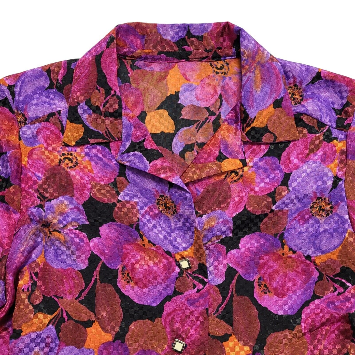 Vintage 80s Purple Pink Brown floral Collared Shirt Blouse Women's Uk XL 14