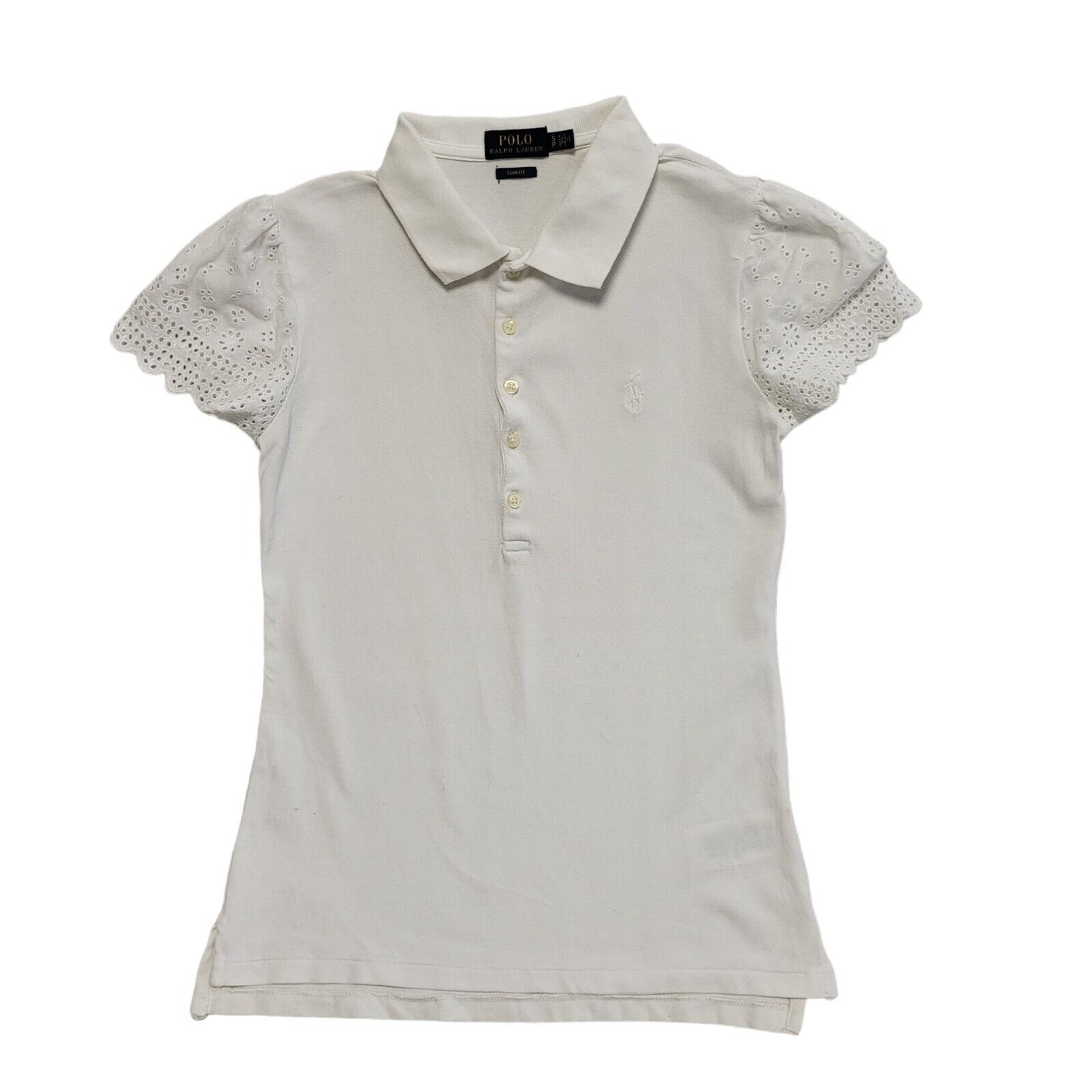 Polo Ralph Lauren Y2K 1/2 Button White Short Sleeve Polo T-Shirt Womens UK S