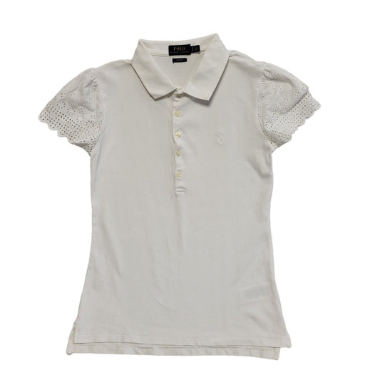 Polo Ralph Lauren Y2K 1/2 Button White Short Sleeve Polo T-Shirt Womens UK S