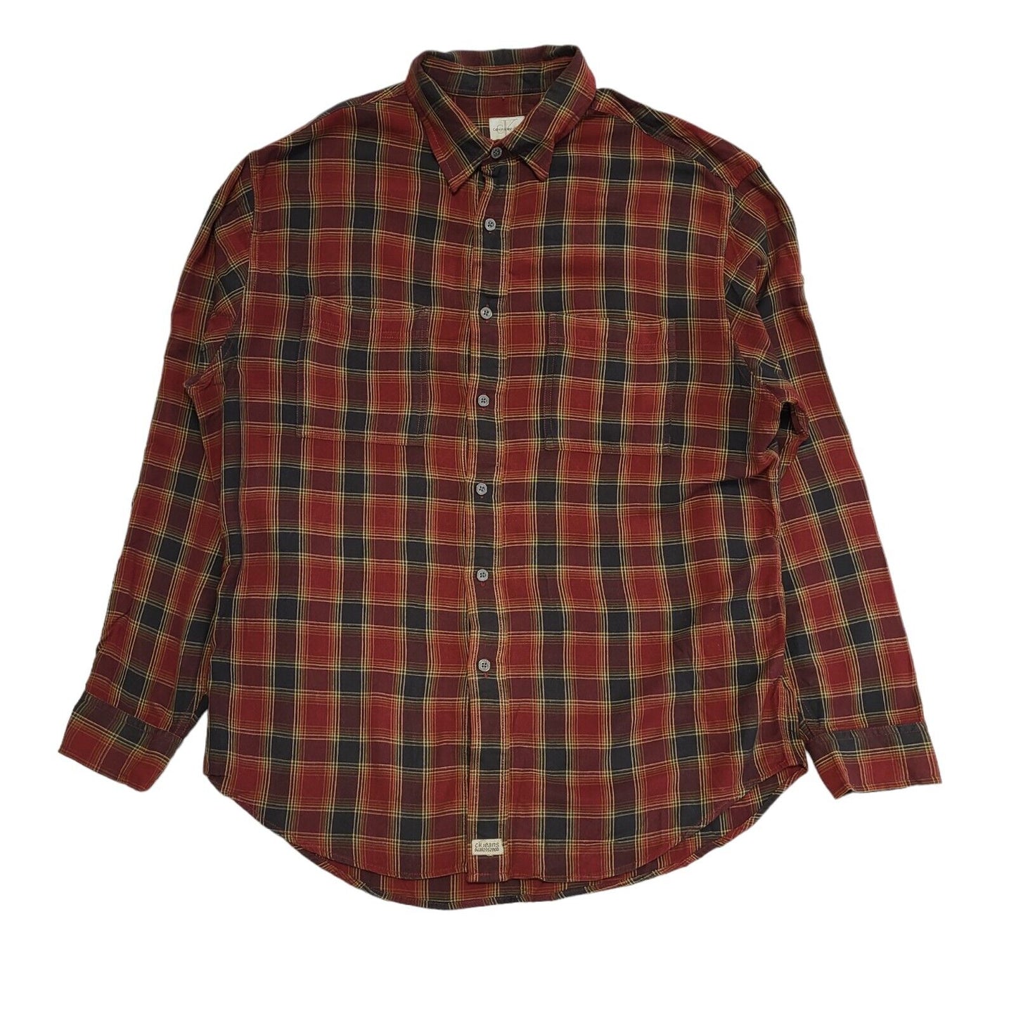 Calvin Klein 90's Red & Black Plaid Long Sleeve Shirt Mens UK M
