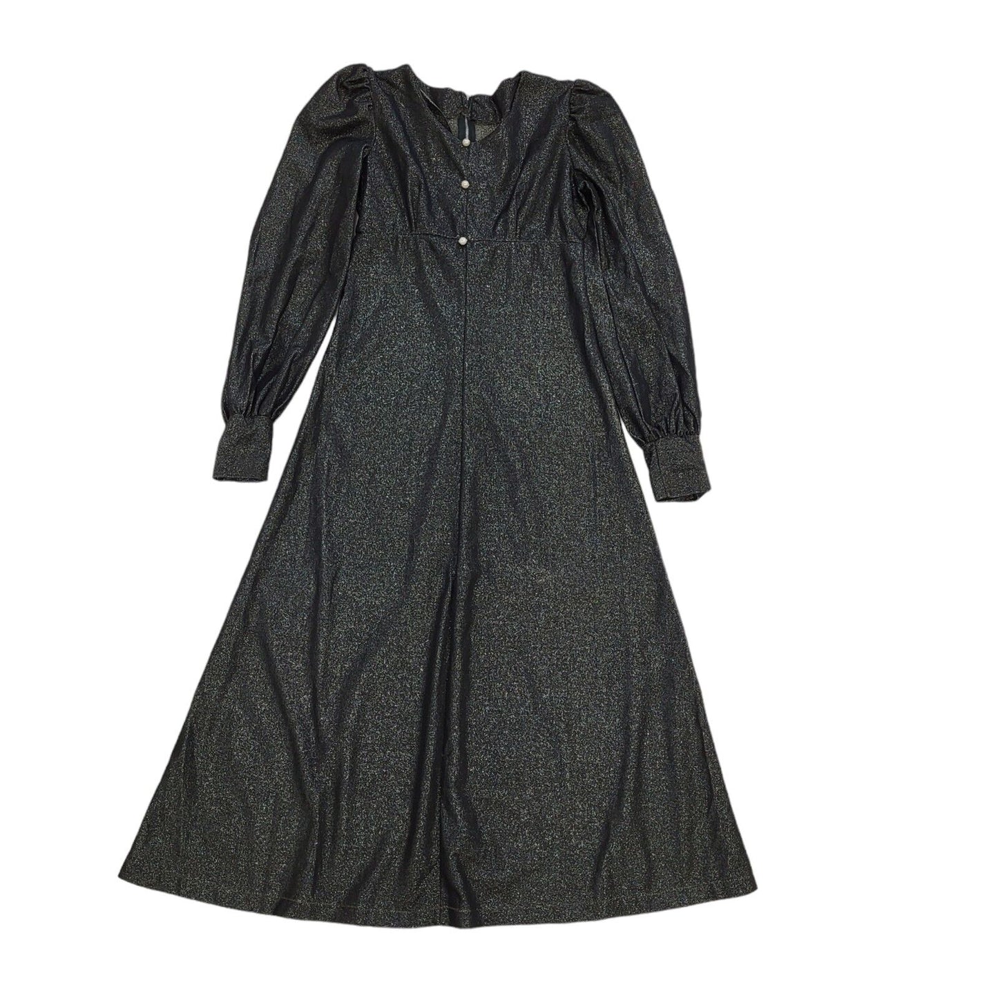 70s Vintage Black Sparkly Buttoned Balloon Sleeve Maxi Dress Women's Size 10