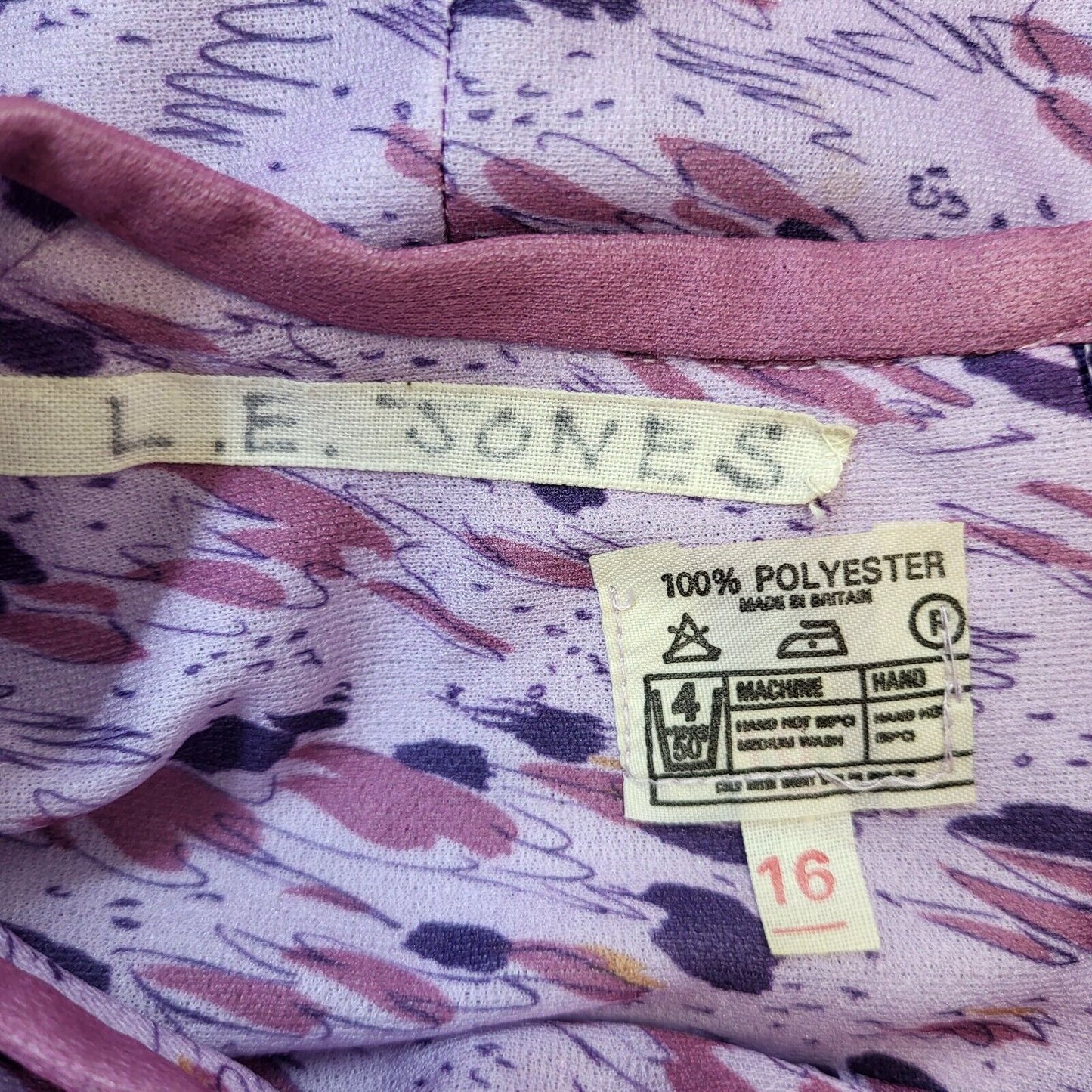 70s Vintage Purple Patterned Daywear Dress Women's Size 16 Eu 44