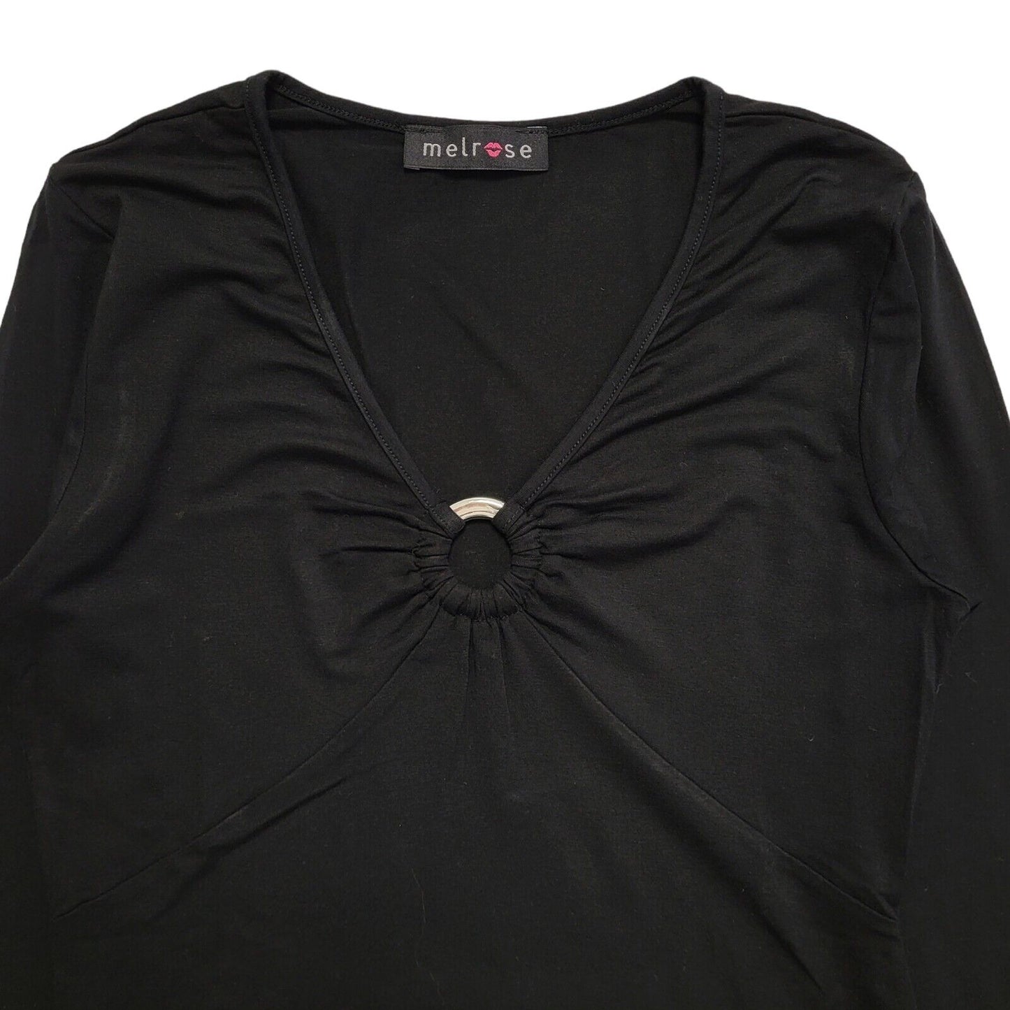 Melrose Vintage Y2K Black Metal Ring Detail Flared Sleeve Top Womens UK Size 10?