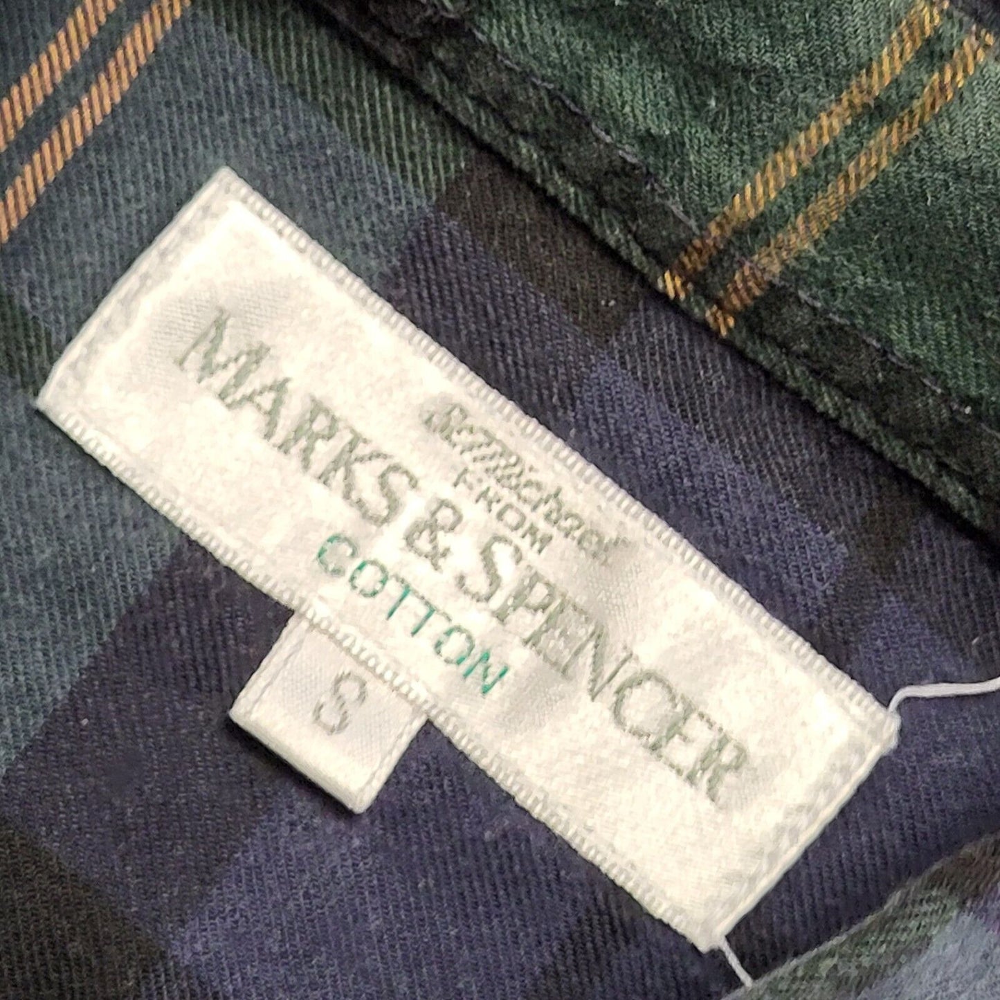Marks & Spencer Vintage 90s Blue Green Check Long Sleeve Shirt Uk Men's Size S