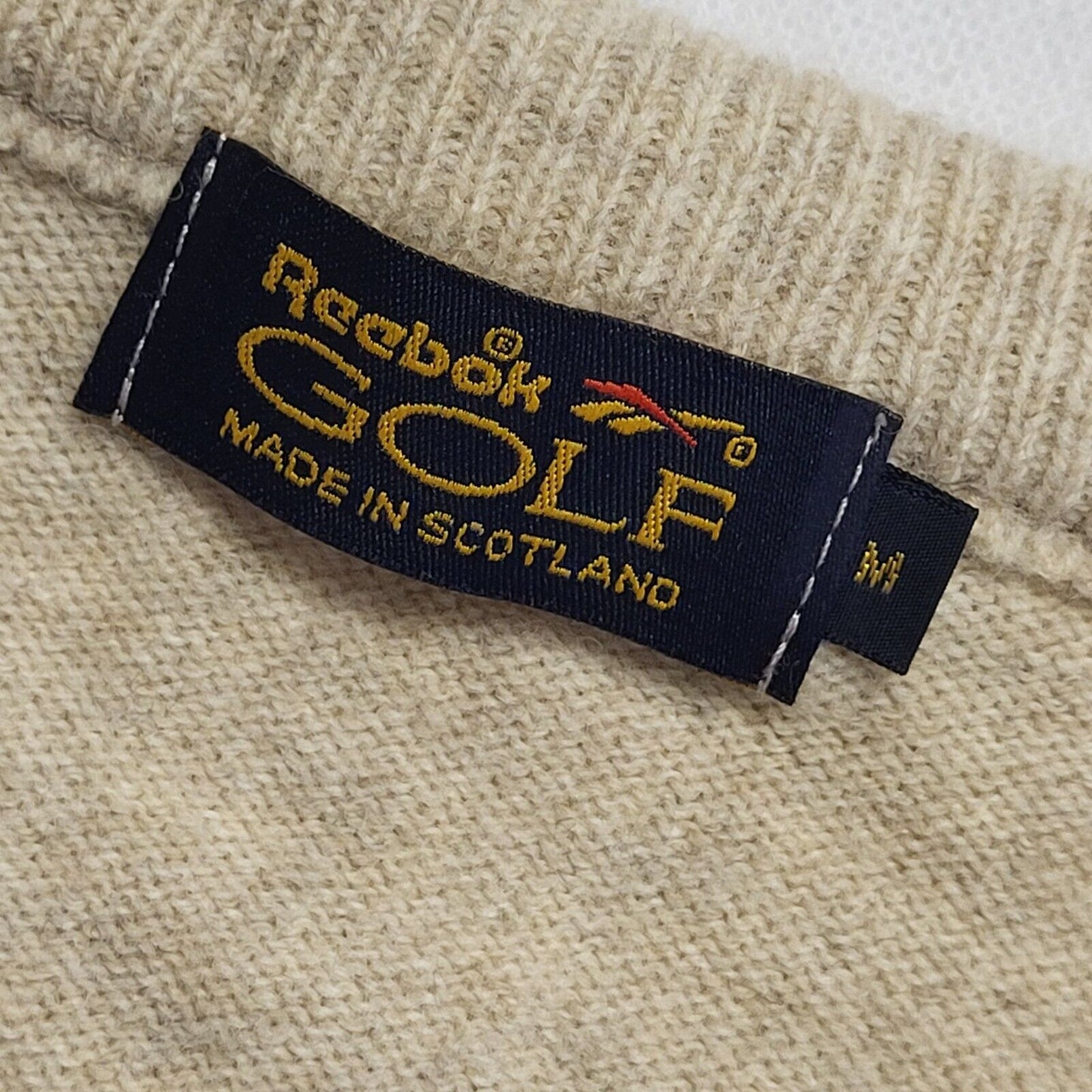 Reebok Golf 90s Vintage Cream V-Neck Long Sleeve Jumper Mens UK Medium
