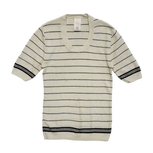 St Michael 90's White  & Black Striped Short Sleeve Top Womens UK Size 10