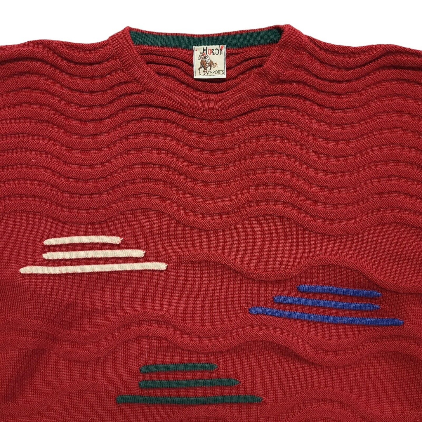 Masoh Vintage 80's Red & Blue Round Neck Jumper Uk Women's Size 20