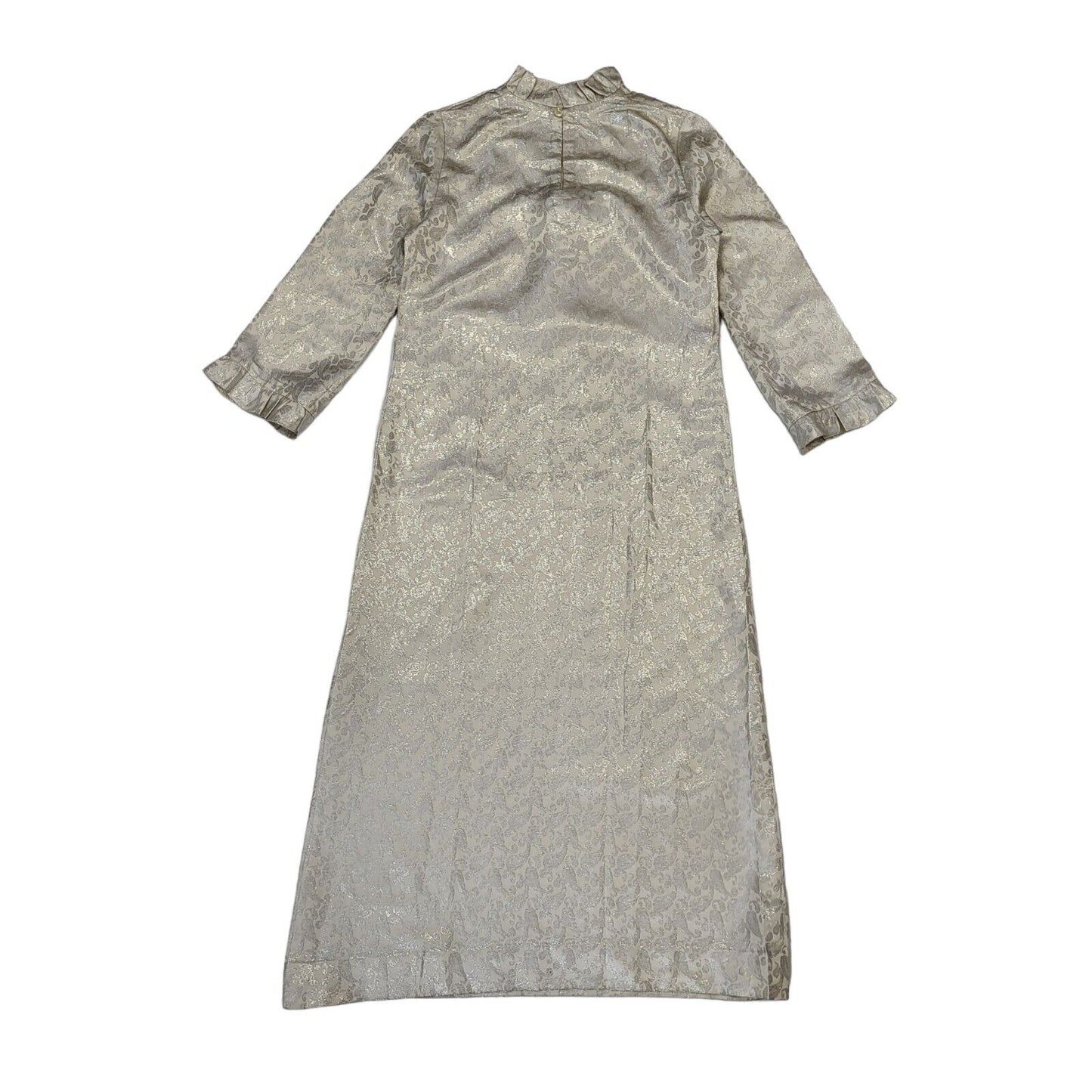 70s Vintage Beige & Silver Stitched Paisley Maxi Dress Women's Size 14