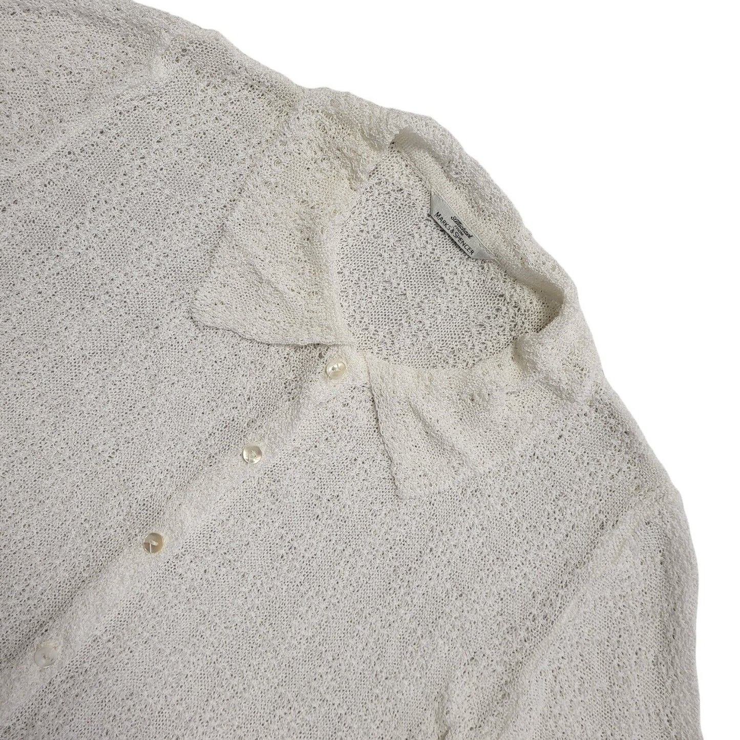M&S Vintage 90's White Button Collared Cardigan Womens UK 18