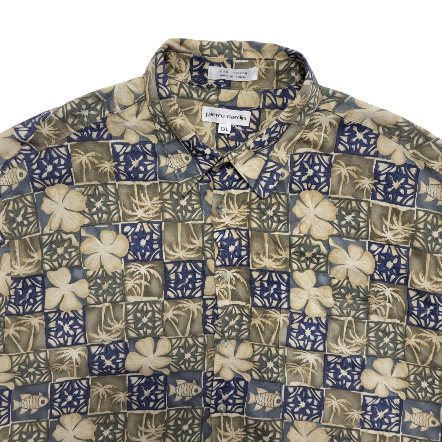 Pierre Cardin 90's Blue & Brown Short Sleeve Retro Shirt Mens UK Size XXL