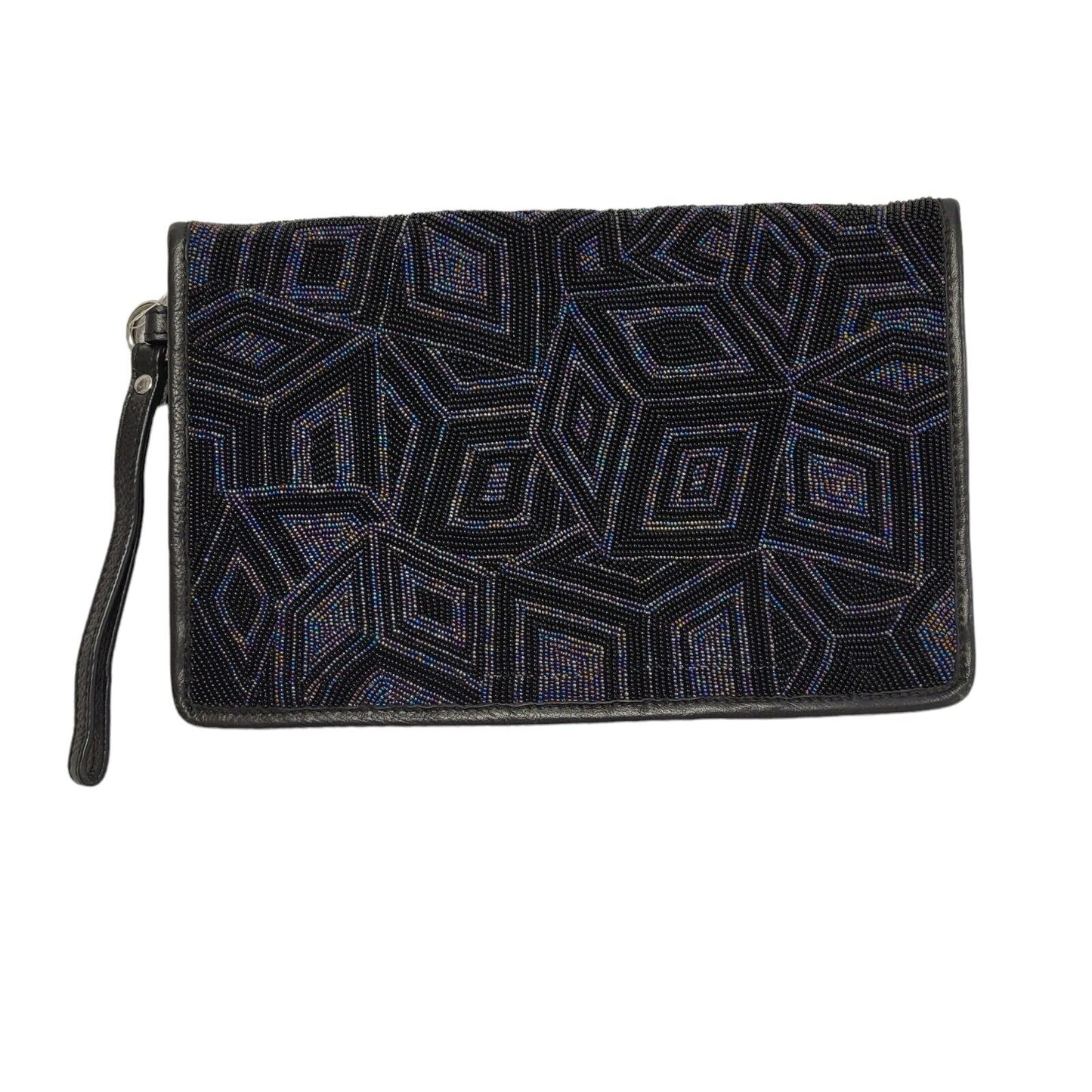 Betty Jackson Black Leather Clutch Bag Uk Women's Size 11" x 7"