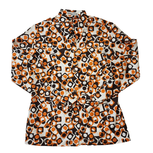 Fletcher Jones 70s Vintage White, Brown & Orange Blouse Women's Size 10