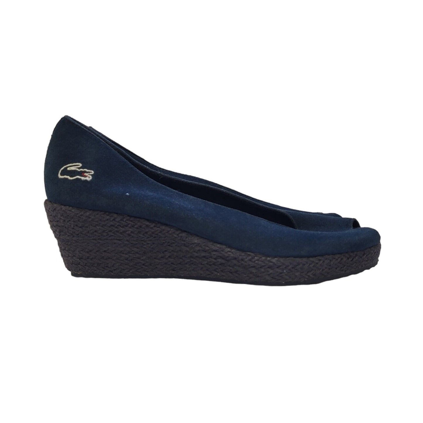 Lacoste Blue Vintage Slip-On Peep Toe Wedge Shoes Uk Women's Size 6
