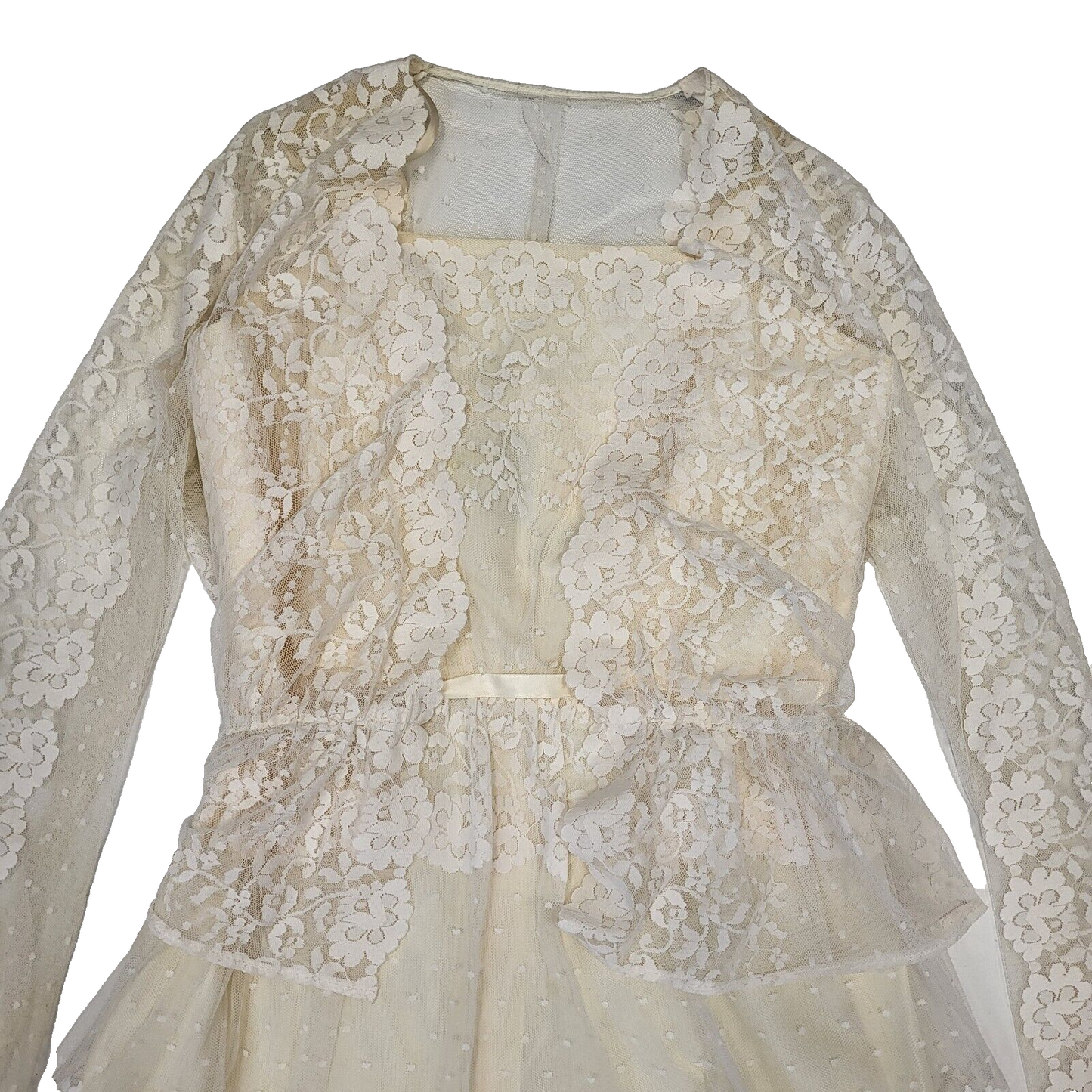 Berkertex 70s Vintage Cream 2 Piece Lace Dress & Jacket Women's Size 16