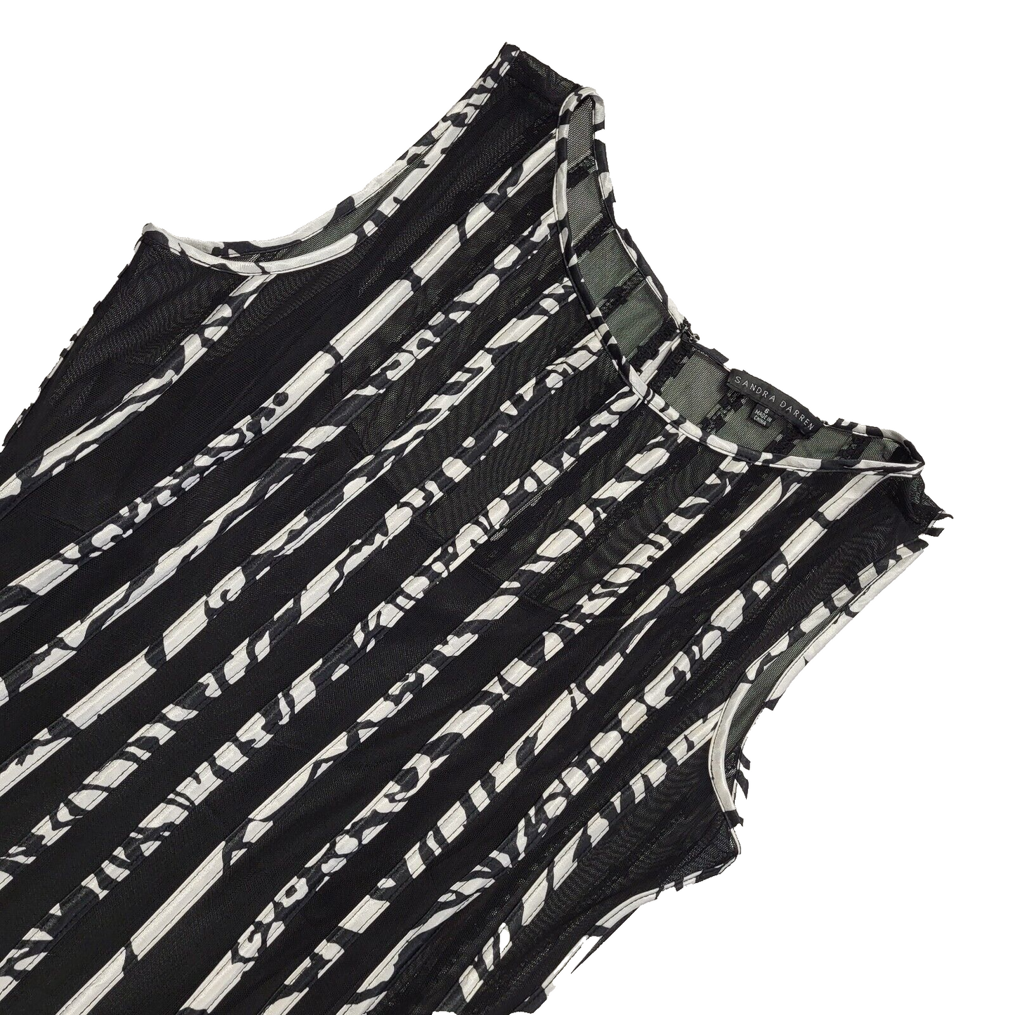 Sandra Darren Vintage 90s Black White Dress Uk Women's Size 6 W24-26