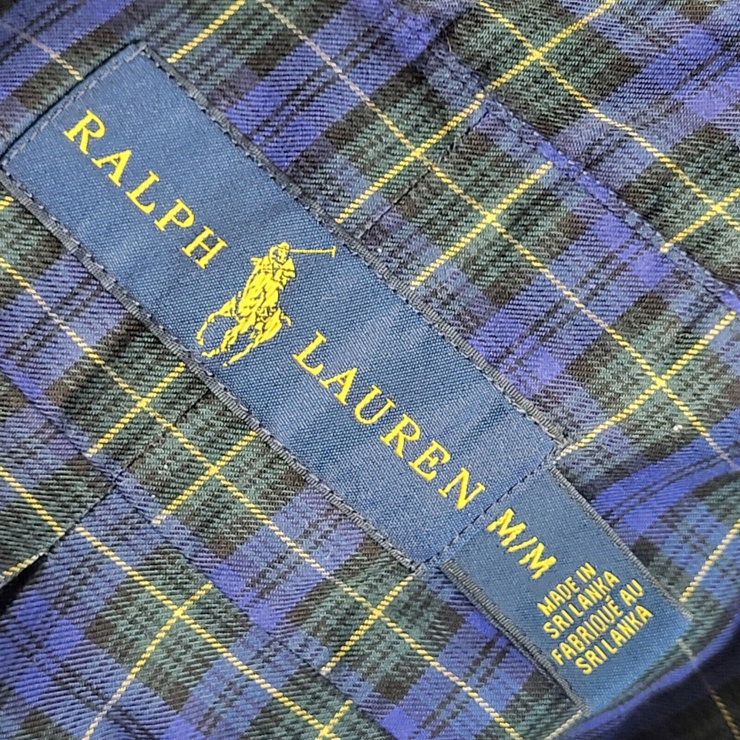 Ralph Lauren Blue Checked Vintage 90's Long Sleeve Shirt UK Men's Size M
