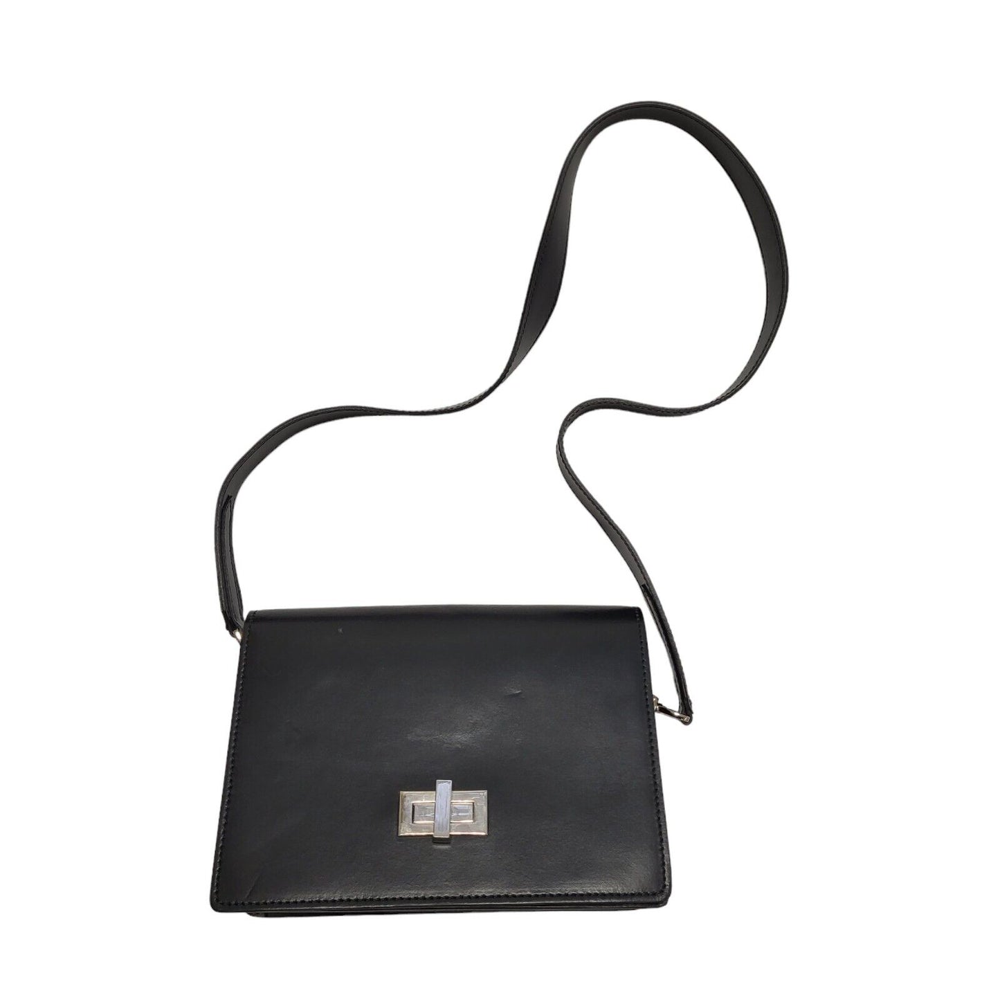 Genuine Leather Black Leather Hand Bag / Shoulder Bag Uk Women's 6.5" x 9"